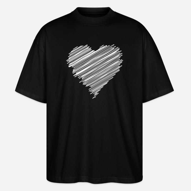 White scribble love heart - Stanley/Stella Oversized Unisex Organic T-shirt Blaster 2.0 - black