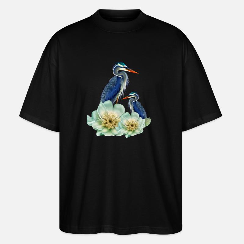 Der elegante Kranich mit Blumen - Stanley/Stella Oversized Unisex Bio T-Shirt Blaster 2.0 - Schwarz