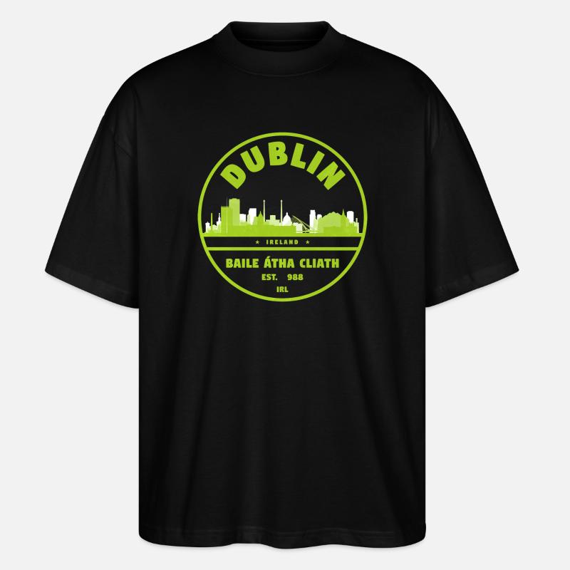 Timbre de la Skyline de Dublin - T-shirt bio Blaster 2.0 coupe oversize Stanley/Stella Unisexe - noir