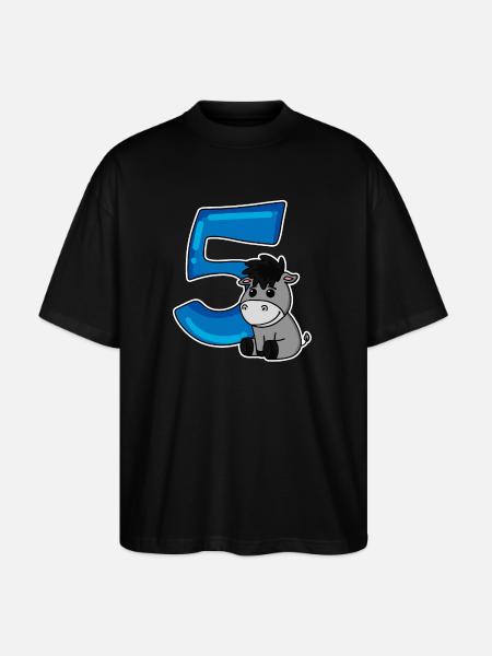 5 år - 5 års fødselsdag med dyremotiv - Stanley/Stella Oversize Unisex Øko T-shirt Blaster 2.0 - sort