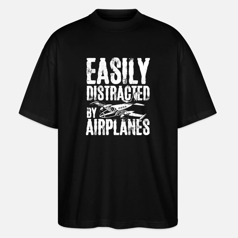 Easily distracted by airplanes - Stanley/Stella Oversized Unisex Bio T-Shirt Blaster 2.0 - Schwarz