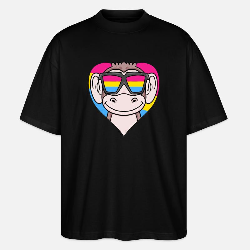 Pansexual Monkey Heart Gift - Stanley/Stella Oversized Unisex Organic T-shirt Blaster 2.0 - black