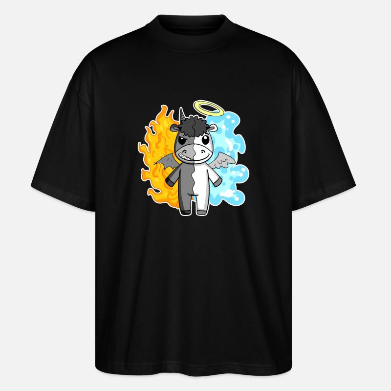 Kuh - Engel und Teufel - Stanley/Stella Oversized Unisex Bio T-Shirt Blaster 2.0 - Schwarz