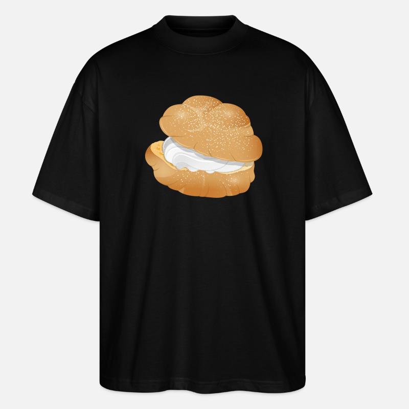 Illustration eines mit Sahne gefüllten Windbeutel - Stanley/Stella Oversized Unisex Bio T-Shirt Blaster 2.0 - Schwarz