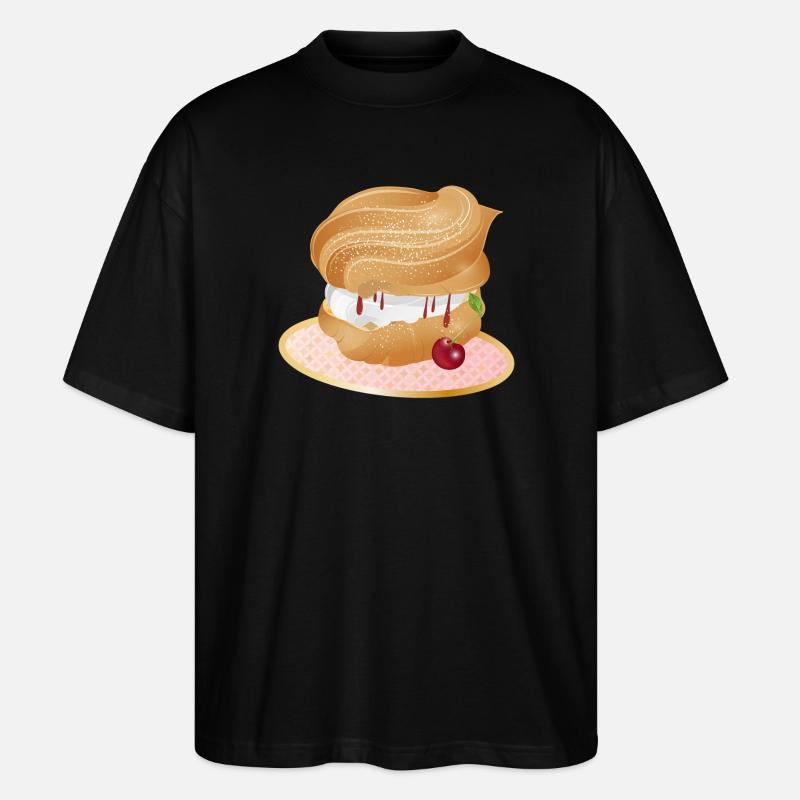 Mit Sahne und Kirsche gefüllter Windbeutel - Stanley/Stella Oversized Unisex Bio T-Shirt Blaster 2.0 - Schwarz