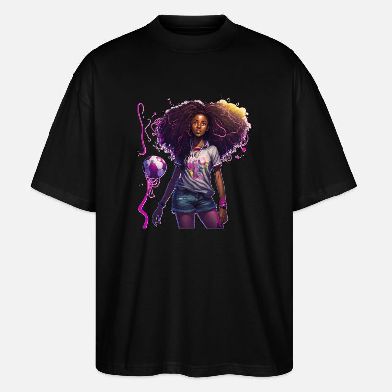 Lebendige Afro-Style Fußballerin - Stanley/Stella Oversized Unisex Bio T-Shirt Blaster 2.0 - Schwarz