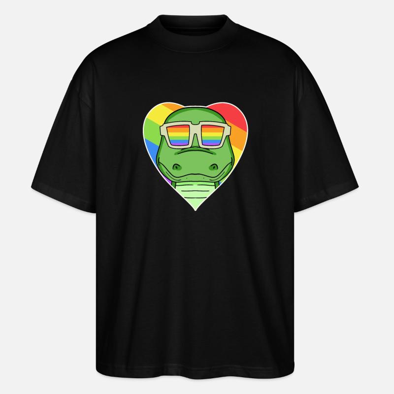 Rainbow - Crocodile with glasses - Stanley/Stella Oversized Unisex Organic T-shirt Blaster 2.0 - black