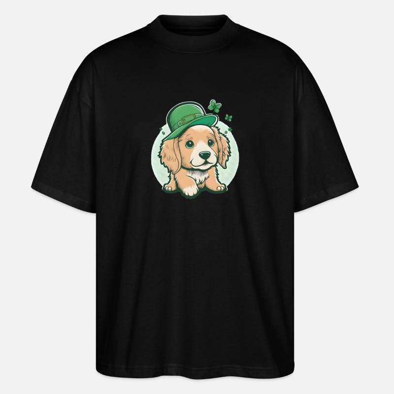 Cartoon Hund St. Patrick´s Day - Stanley/Stella Oversized Unisex Bio T-Shirt Blaster 2.0 - Schwarz