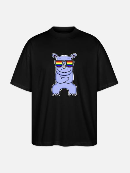 Rainbow - Rhinoceros with glasses - Stanley/Stella Oversized Unisex Organic T-shirt Blaster 2.0 - black