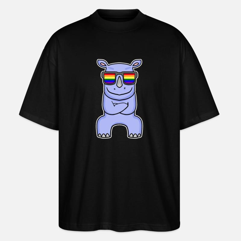 Regenbogen - Nashorn mit Brille - Stanley/Stella Oversized Unisex Bio T-Shirt Blaster 2.0 - Schwarz