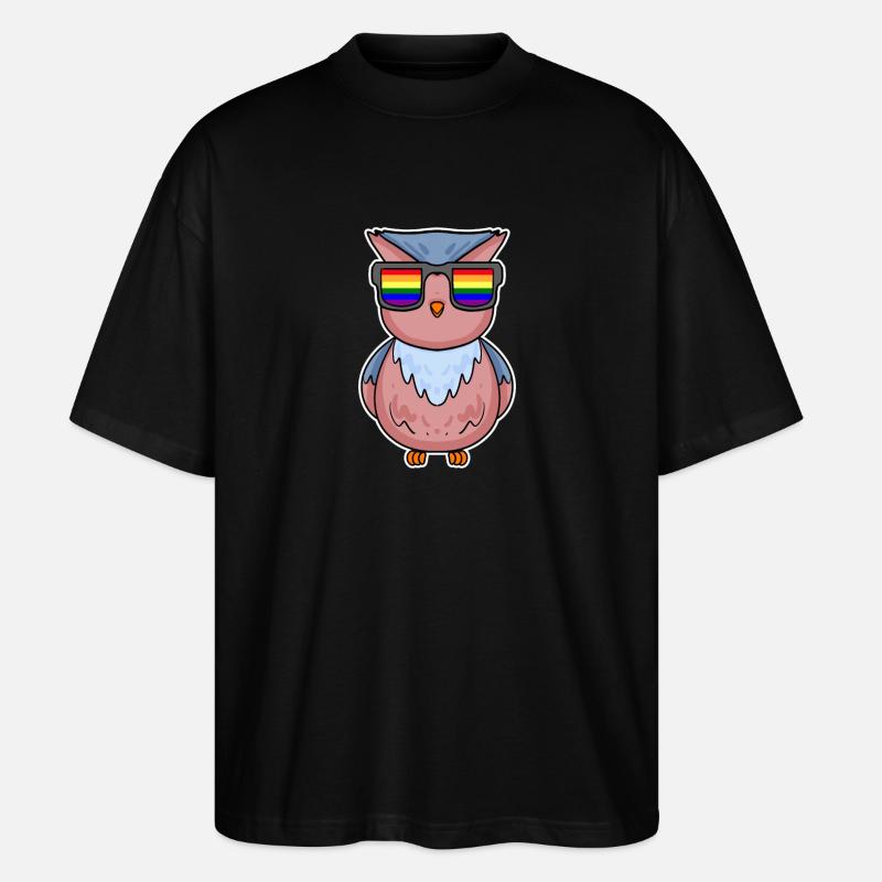 Arc-en-ciel - Hibou avec lunettes - T-shirt bio Blaster 2.0 coupe oversize Stanley/Stella Unisexe - noir