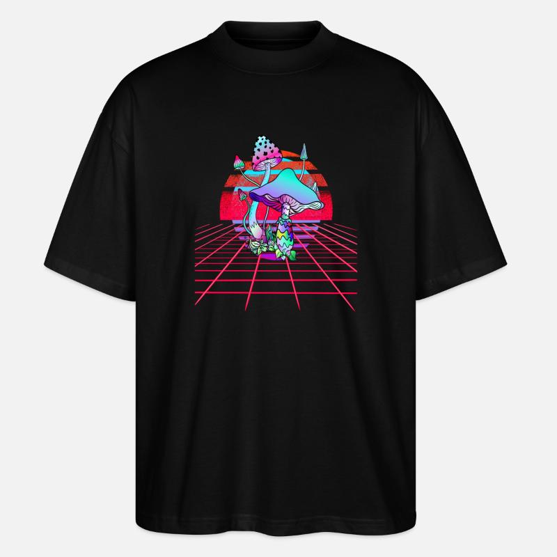 Psychedelische Pilze - Retro Wave Sunset - Stanley/Stella Oversized Unisex Bio T-Shirt Blaster 2.0 - Schwarz