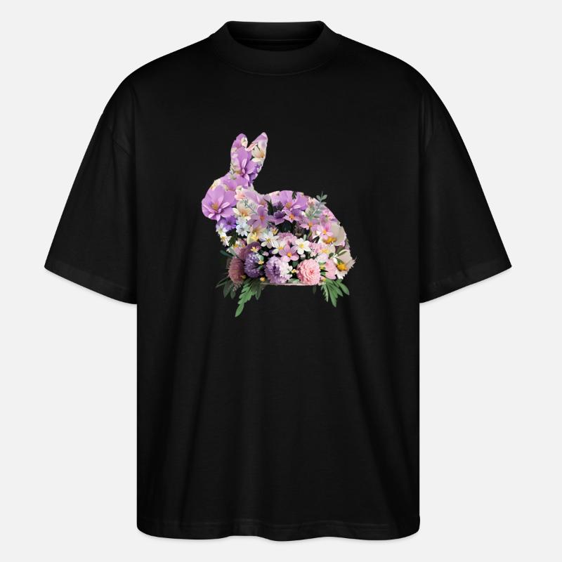 Fleurs lapin de Pâques - T-shirt bio Blaster 2.0 coupe oversize Stanley/Stella Unisexe - noir