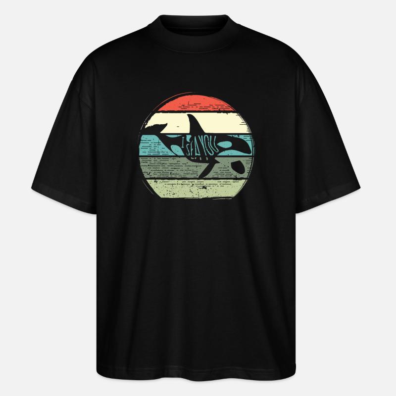 Retro Whale Sunset Circle - Stanley/Stella Oversized Unisex Bio T-Shirt Blaster 2.0 - Schwarz