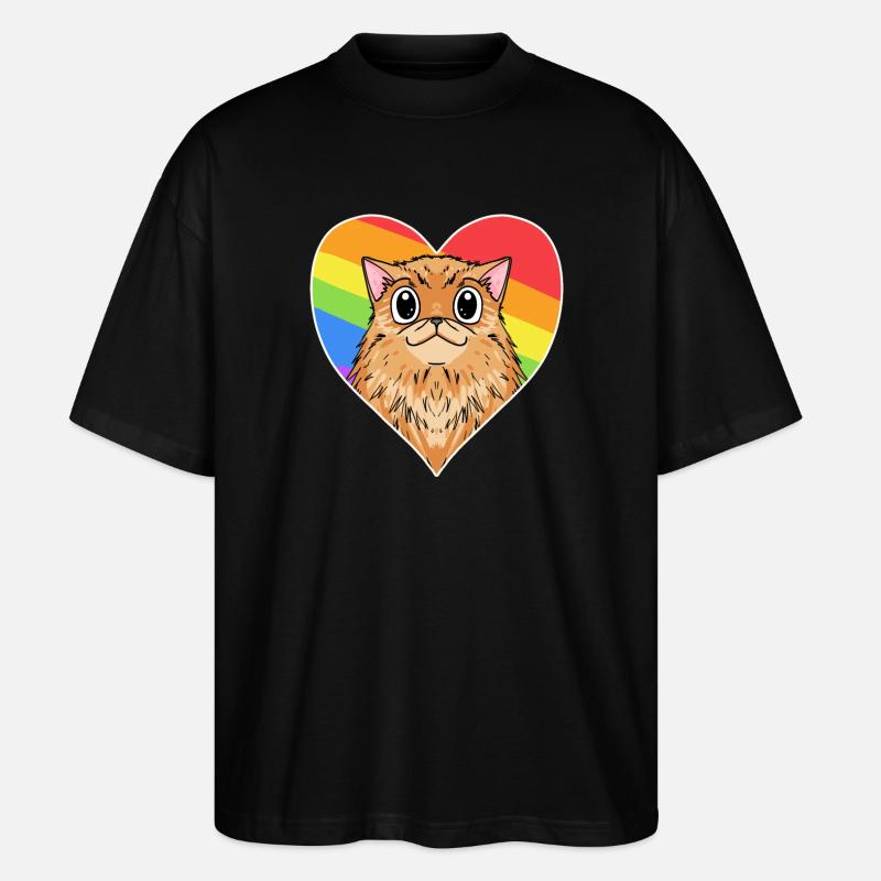 Rainbow - Cat with heart - Stanley/Stella Oversized Unisex Organic T-shirt Blaster 2.0 - black