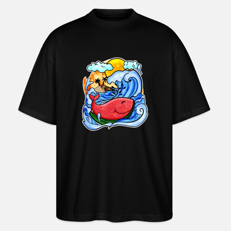 Baleine pastèque - T-shirt bio Blaster 2.0 coupe oversize Stanley/Stella Unisexe - noir
