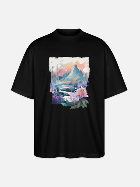 Flower landscape - Stanley/Stella Oversized Unisex Organic T-shirt Blaster 2.0 - black