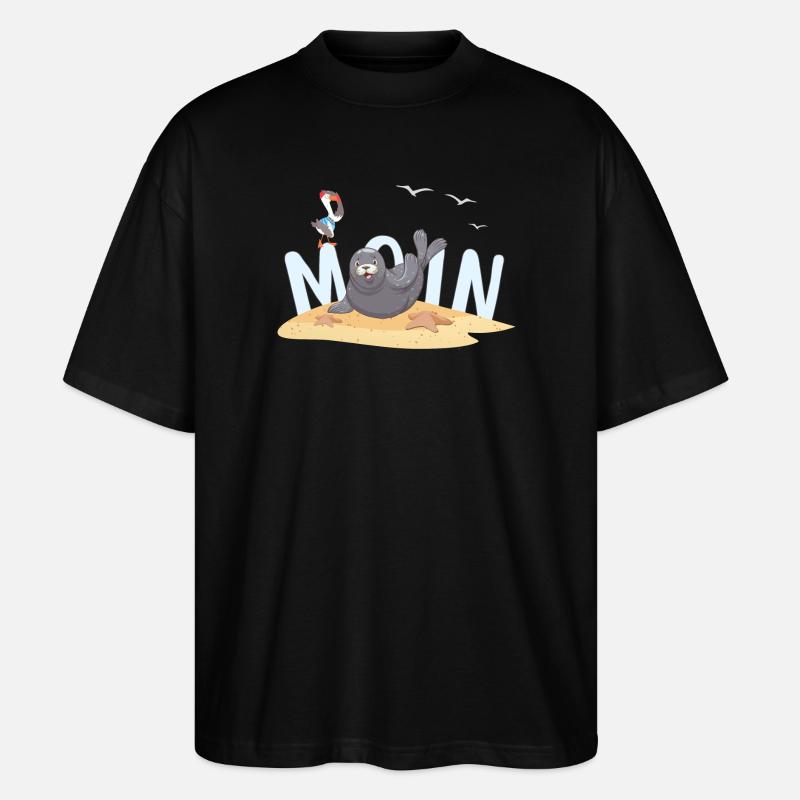 Moin Robbe Möwe Strand - Stanley/Stella Oversized Unisex Bio T-Shirt Blaster 2.0 - Schwarz