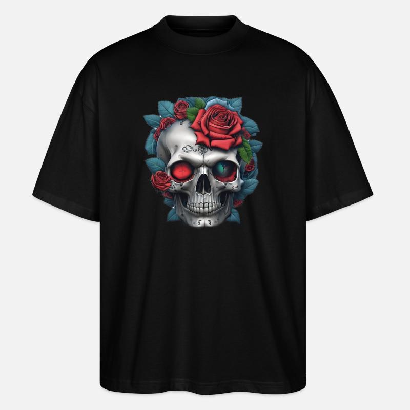 Crâne avec des roses - T-shirt bio Blaster 2.0 coupe oversize Stanley/Stella Unisexe - noir
