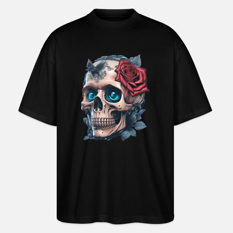 Crâne avec des roses - T-shirt bio Blaster 2.0 coupe oversize Stanley/Stella Unisexe - noir