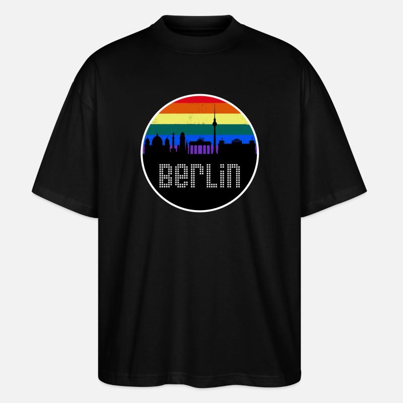 Berlin Skyline Regenbogen - Stanley/Stella Oversized Unisex Bio T-Shirt Blaster 2.0 - Schwarz