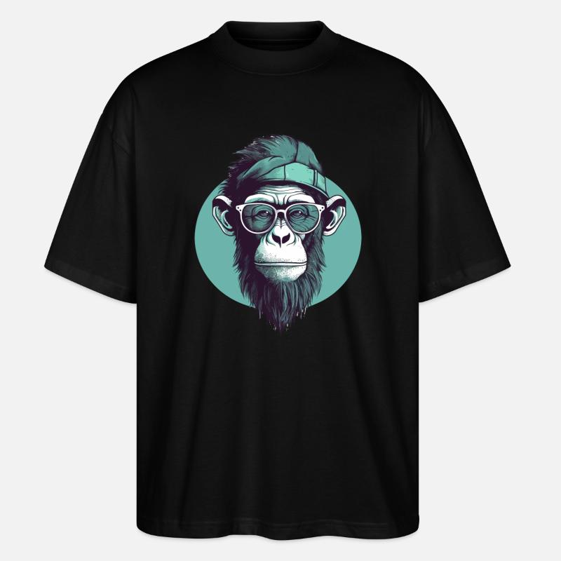 Singe hipster cool avec lunettes et casquette - T-shirt bio Blaster 2.0 coupe oversize Stanley/Stella Unisexe - noir