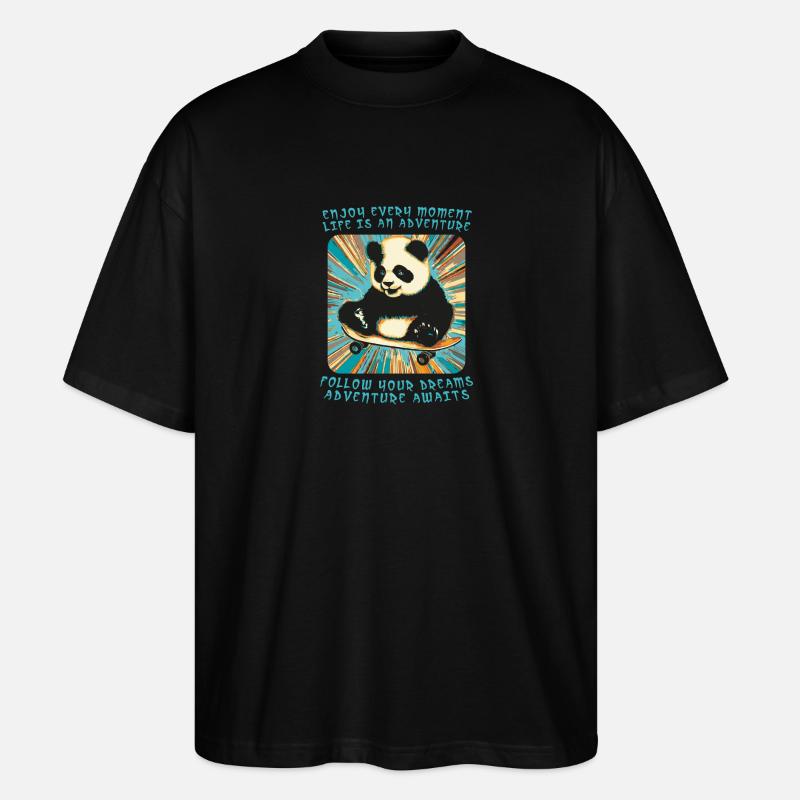 Pandas Abenteuer auf Rädern - Stanley/Stella Oversized Unisex Bio T-Shirt Blaster 2.0 - Schwarz