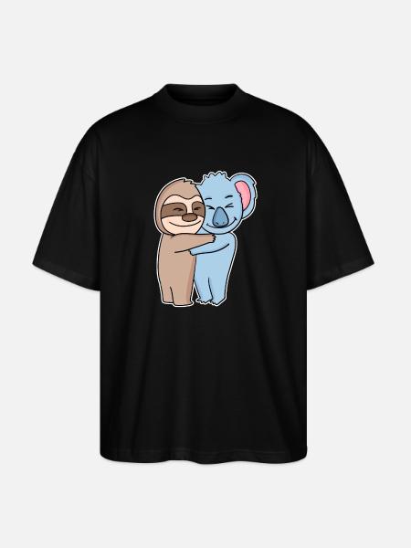 Sloth and koala hugging - hug - Stanley/Stella Oversized Unisex Organic T-shirt Blaster 2.0 - black