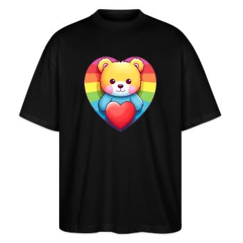 Liebe ist eine Bärennotwendigkeit - Stanley/Stella Oversized Unisex Bio T-Shirt Blaster 2.0 - Schwarz - Vorne - Alina (178cm) & Michal (187cm)