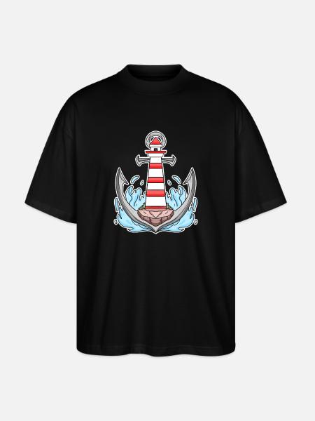 Anchor Lighthouse Mix Motif - Stanley/Stella Oversized Unisex Organic T-shirt Blaster 2.0 - black
