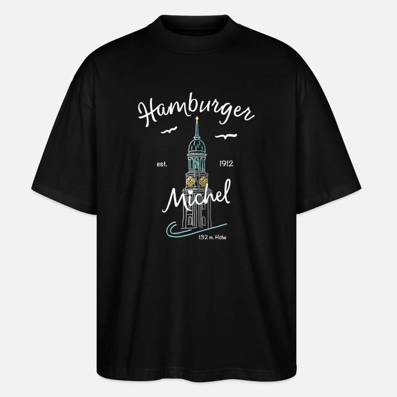 Hamburger Michel, Kirchturm, Allemagne - T-shirt bio Blaster 2.0 coupe oversize Stanley/Stella Unisexe - noir