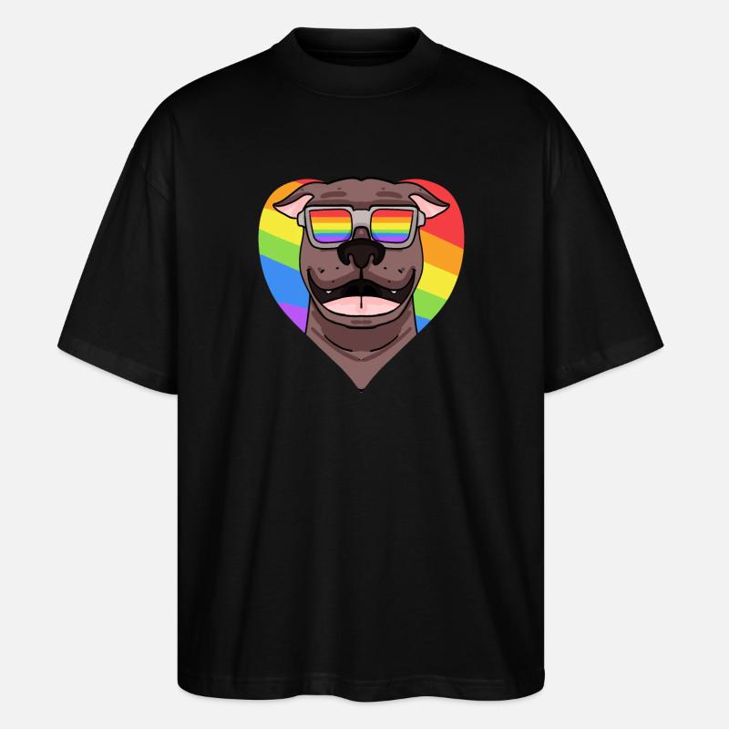 Regenbogen - Hund Pit Bull mit Brille - Stanley/Stella Oversized Unisex Bio T-Shirt Blaster 2.0 - Schwarz