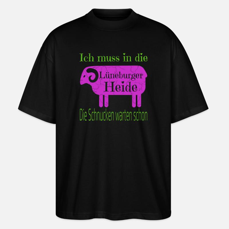 Lüneburger Heide Motiv mit Heidschnucke - Stanley/Stella Oversized Unisex Bio T-Shirt Blaster 2.0 - Schwarz