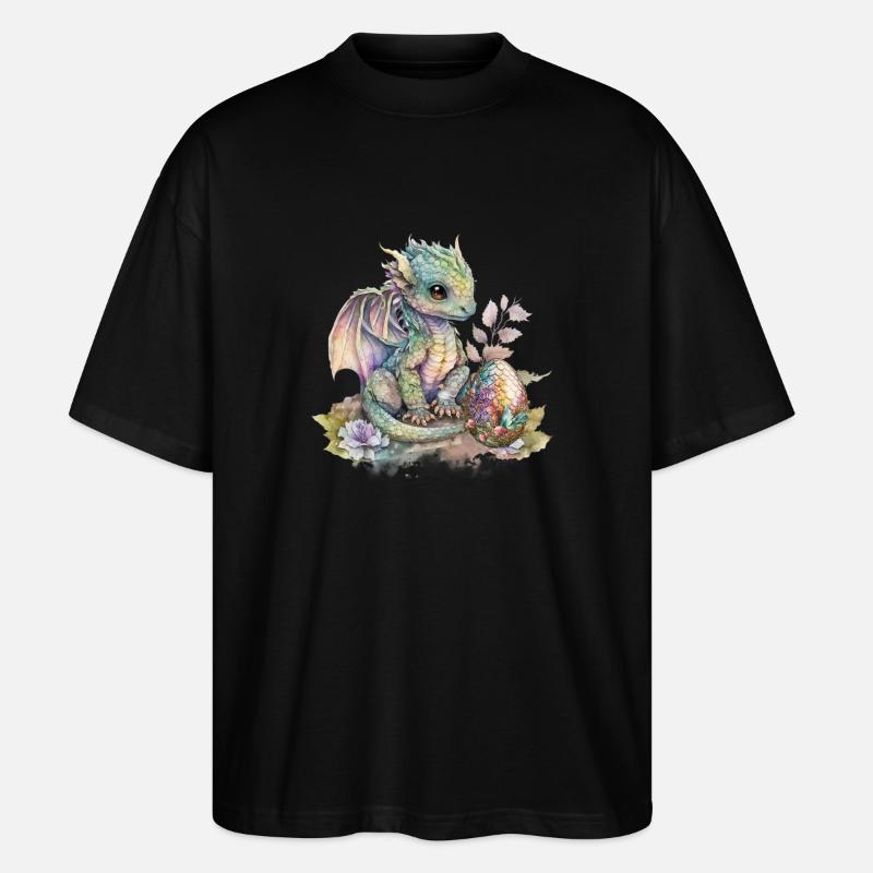 Fabelhafter Baby-Drachen mit Blumen - Stanley/Stella Oversized Unisex Bio T-Shirt Blaster 2.0 - Schwarz