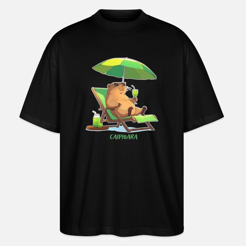 Caipibara Sommer Capybara Motiv - Stanley/Stella Oversized Unisex Bio T-Shirt Blaster 2.0 - Schwarz