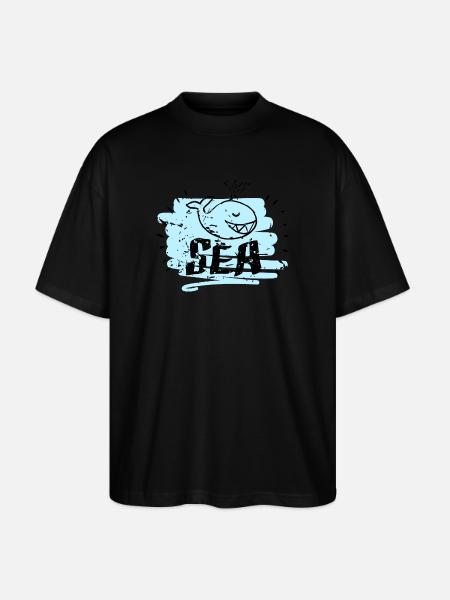 Whimsical Whale Sea Sketch - Stanley/Stella Oversized Unisex Organic T-shirt Blaster 2.0 - black
