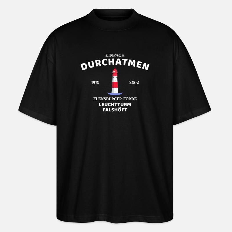 Flensburger Förde, Leuchtturm Falshöft, Durchatmen - Stanley/Stella Oversized Unisex Bio T-Shirt Blaster 2.0 - Schwarz