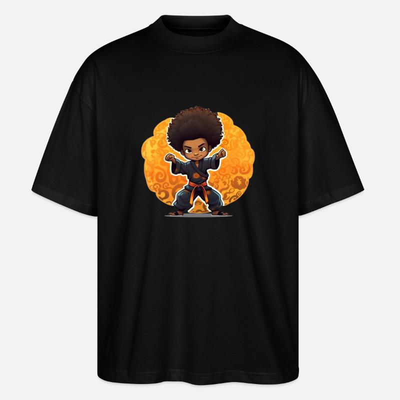 Kampfkunst-Kind mit Afro-Style - Stanley/Stella Oversized Unisex Bio T-Shirt Blaster 2.0 - Schwarz