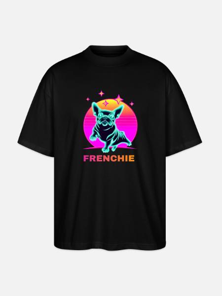 Französiche Bulldogge Synthwave Frenchie - Stanley/Stella Oversized Unisex Bio T-Shirt Blaster 2.0 - Schwarz