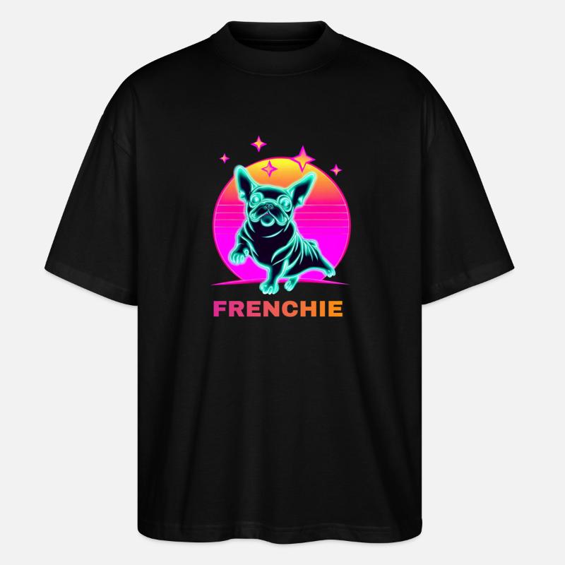 Französiche Bulldogge Synthwave Frenchie - Stanley/Stella Oversized Unisex Bio T-Shirt Blaster 2.0 - Schwarz