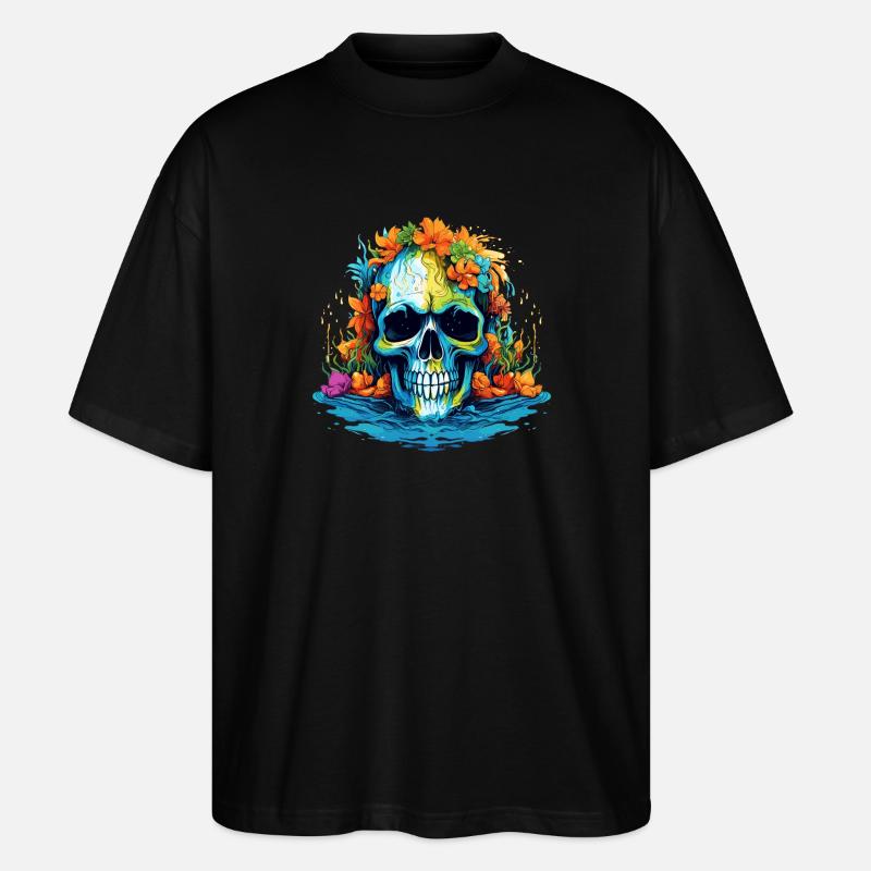 Tropischer Blüten-Totenkopf - Stanley/Stella Oversized Unisex Bio T-Shirt Blaster 2.0 - Schwarz