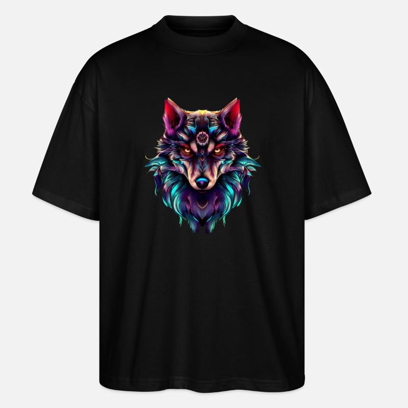 Wolfskopf Synthwave Wolf - Stanley/Stella Oversized Unisex Bio T-Shirt Blaster 2.0 - Schwarz