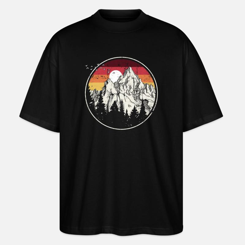 Retro Mountain Sunset Circle - Stanley/Stella Oversized Unisex Organic T-shirt Blaster 2.0 - black