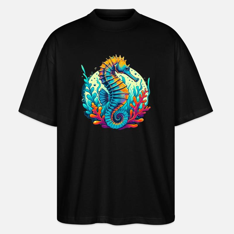 Seepferdchen - Stanley/Stella Oversized Unisex Bio T-Shirt Blaster 2.0 - Schwarz