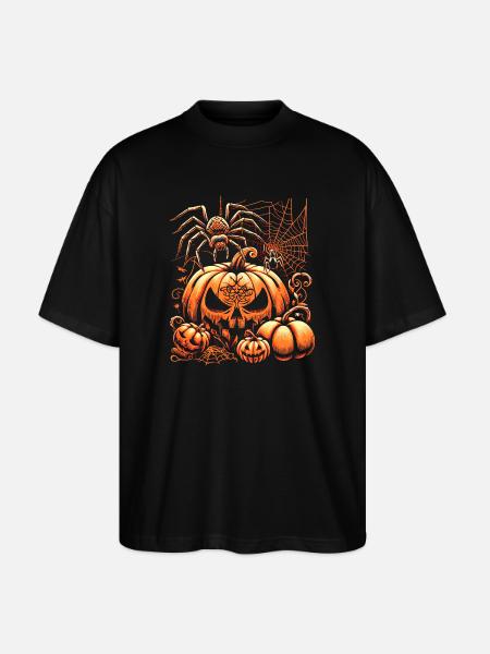 Halloween-Spinne mit Kürbissen - Stanley/Stella Oversized Unisex Bio T-Shirt Blaster 2.0 - Schwarz