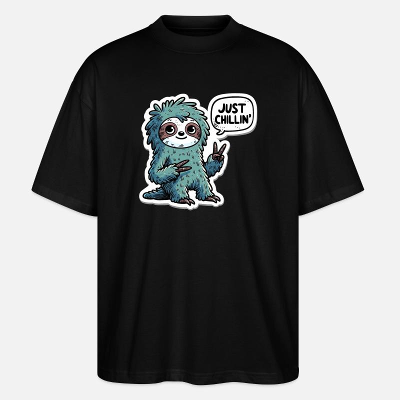 Just Chillin Sloth Sticker - Stanley/Stella Oversized Unisex Organic T-shirt Blaster 2.0 - black