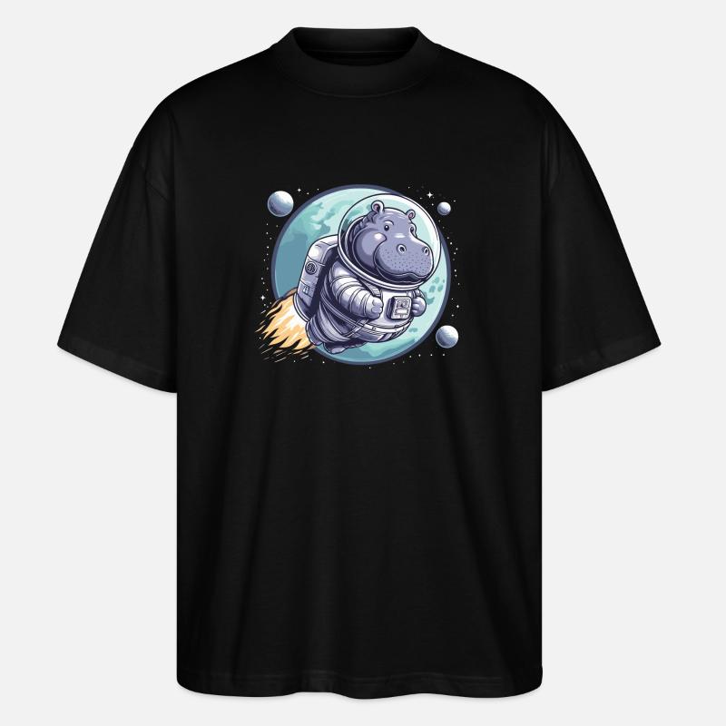 Hippopotame astronaute spatial - T-shirt bio Blaster 2.0 coupe oversize Stanley/Stella Unisexe - noir