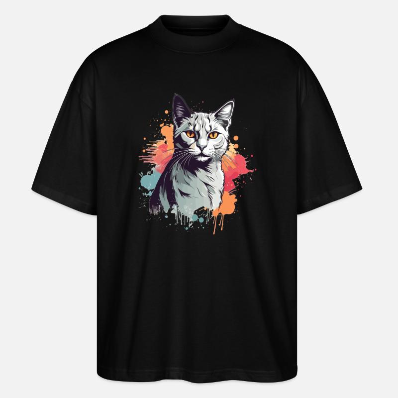 Süße graue Katze - Stanley/Stella Oversized Unisex Bio T-Shirt Blaster 2.0 - Schwarz