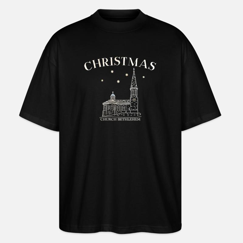 Weihnachtskirche Bethlehem Zeichnung - Stanley/Stella Oversized Unisex Bio T-Shirt Blaster 2.0 - Schwarz
