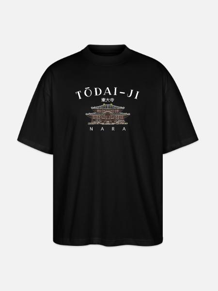 Nara Todai-ji, World Heritage, Temple in Japan Drawing - Stanley/Stella Oversized Unisex Organic T-shirt Blaster 2.0 - black